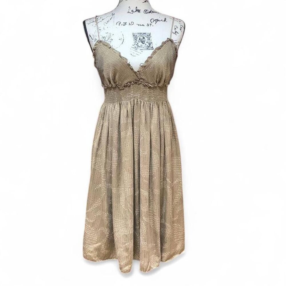 BCBGMAXAZRIA silk brown polka dot midi dress Size: L | Y2K Fairycore - Picture 2 of 6